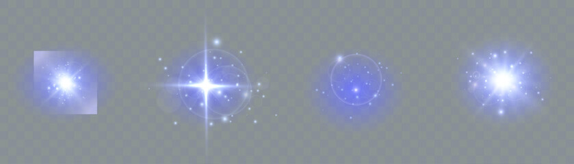Blue glow star burst flare explosion light effect. Isolated on transparent background. EPS 10 vector file