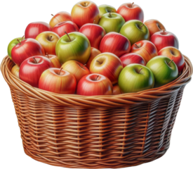 Fresh bio apples in a basket on a transparent background 2 png