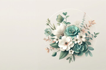 Floral border frame in shape circle with white copy space background