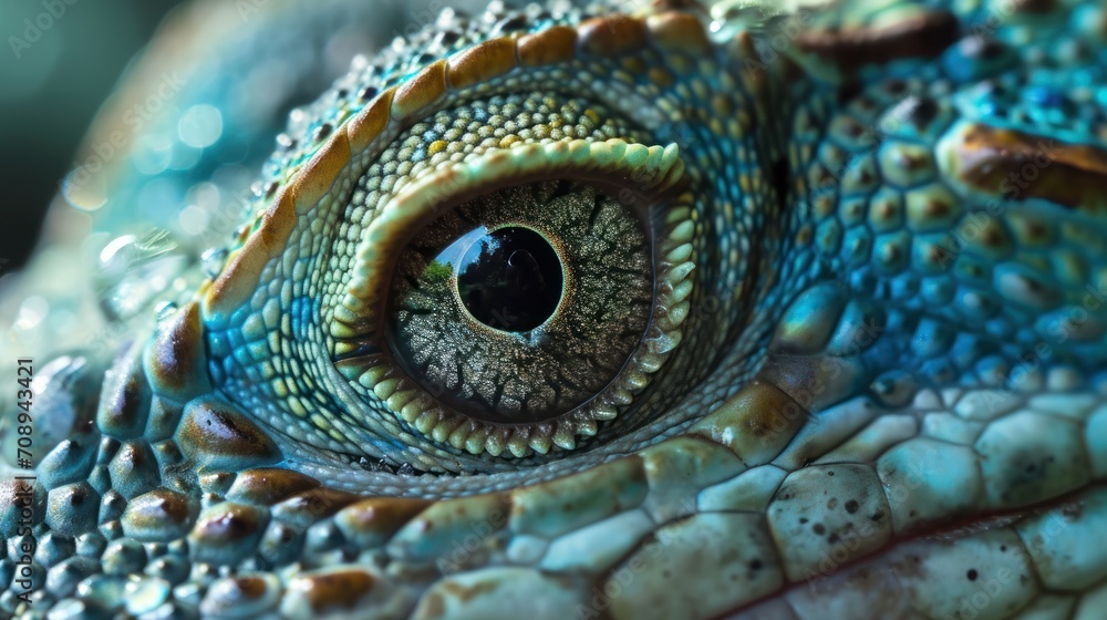 Poster a close up of a lizard's eye with drops of water on it's furthest part of it's body and it's outer p