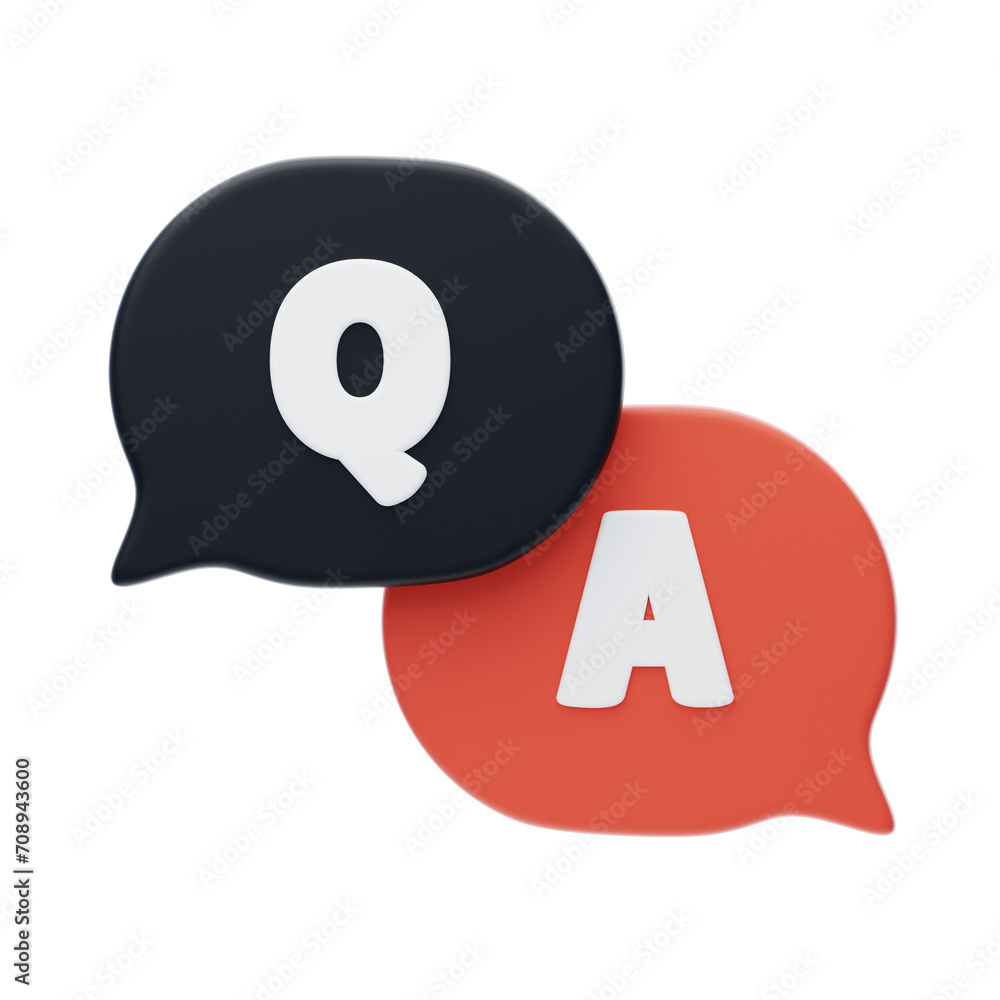 Aufkleber 3D Q&A Session Engaging Audiences With Interactive Dialogue. 3d illustration, 3d element, 3d rendering. 3d visualization isolated on a transparent background