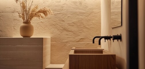 Lighting Illuminated in a dark bathroom interior by AI generate.