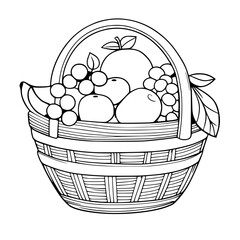 Vintage Fruit Basket SVG Black and White Illustration Art Generative AI.
