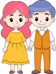 illustration of human couple love, boy and girl holding hands