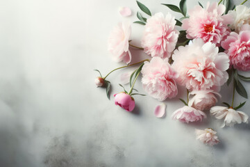 Pink peonies on a concrete light background