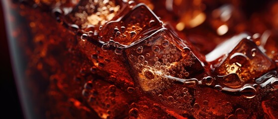 lridescent iced coke, macro photography close up.