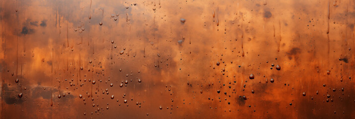 ultrawide background of an old, rusted sheet of metal with moisture on the surface, dripping - obrazy, fototapety, plakaty