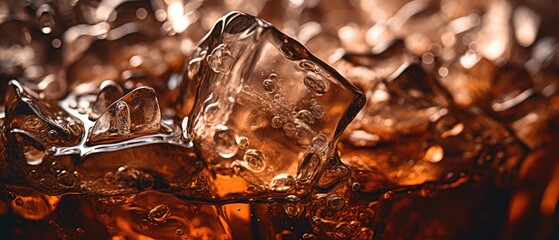 lridescent iced coke, macro photography close up.