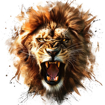 Lion king roaring face illustration design, used in clothing design, transparent background, Ai generated image