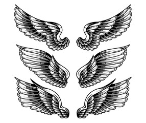 vector set of vintage angel wings tattoos