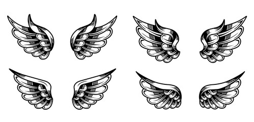 vector set of vintage angel wings tattoos
