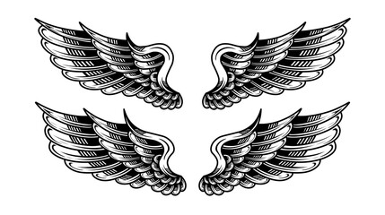 vector set of vintage angel wings tattoos