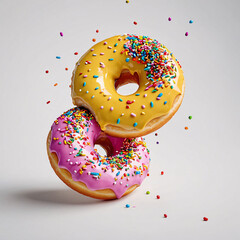donuts falling down over a solid color background