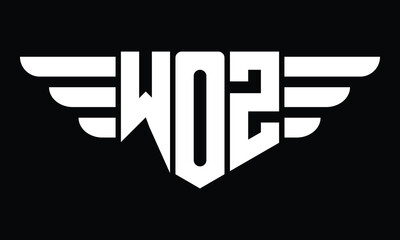 WOZ three letter logo, creative wings shape logo design vector template. letter mark, word mark, monogram symbol on black & white.  © Fahim