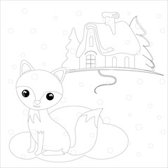 Vector image children's illustration coloring book. A fox in a coloring book for children's creativity and development.