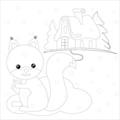 Vector image children's illustration coloring book. A squirrel with a nut in a coloring book for children's creativity and development.