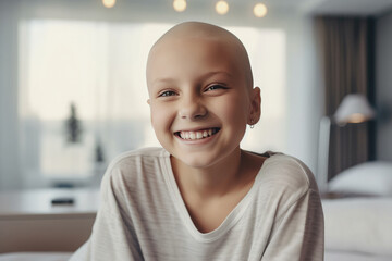 Young cancer patient smiling happily. 