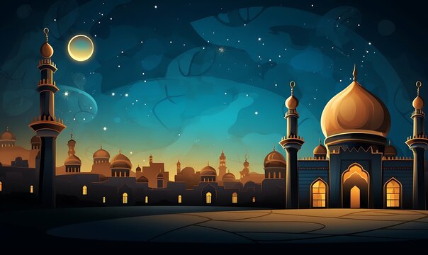 Ramadan cartoon themed background with perfect coloring. generative Ai

