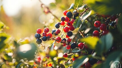  berries are growing on a bush with green leaves and red berries are on the bush with green leaves and red berries are on the bush with green leaves and red berries.