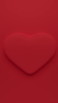 Red pulsating heart embossed from red background. Valentine day backdrop. 3d render loopable, vertical video