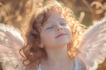 Serene And Innocent Young Girl Adorned With Angel Wings