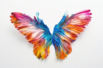 Colorful Wings Spread Against Pure White Backdrop For Visual Delight