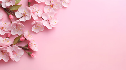 Pink spring blossoms on pastel backdrop. Floral background