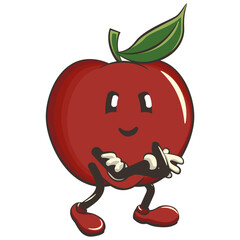vector illustration of a cute red apple character mascot folding his arms calmly, work of handmade