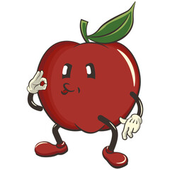 vector illustration of cute red apple character mascot giving delicious sign, work of handmade