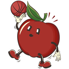 vector illustration of cute red apple character mascot playing basketball, work of handmade
