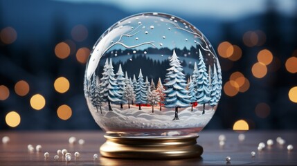 Fototapeta na wymiar Christmas glass globe, background with snow, photorealistic