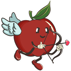vector illustration of cute red apple character mascot being cupid with arrow of love, work of handmade