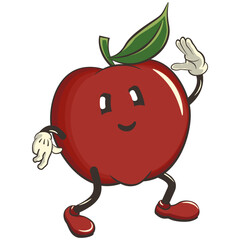 vector illustration of a cute red apple character mascot dancing while waving, work of handmade