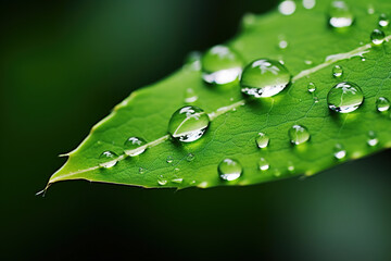 water drops on green leaf. Generative Ai