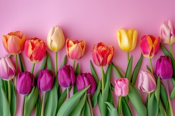 Artistically Styled Tulips Creating A Vibrant Composition On A Pink Background