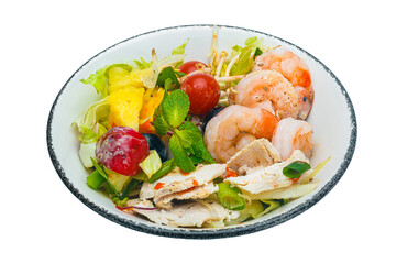 Vietnamese cuisine and food, shrimp salad on a plate, on a white isolated background
