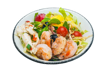 Vietnamese cuisine and food, shrimp salad on a plate, on a white isolated background
