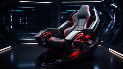 
A futuristic gaming chair with interactive features and built-in technology,
