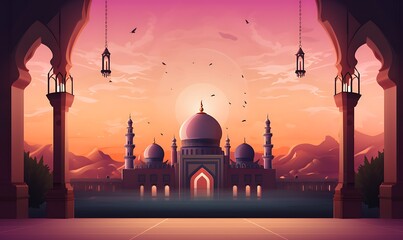 Ramadan vibes background with perfect coloring. Generative Ai

