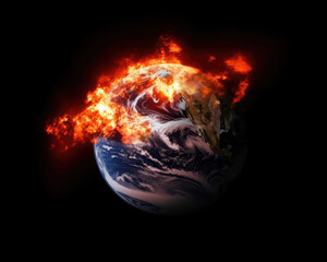 Scorching earth. Our planet on fire. Climate change and environmental crisis concept. 