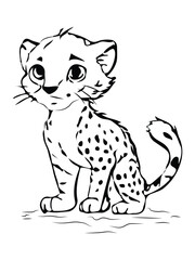 Cheetah Cartoon Outline Black and White Coloring Book Vector Illustration
