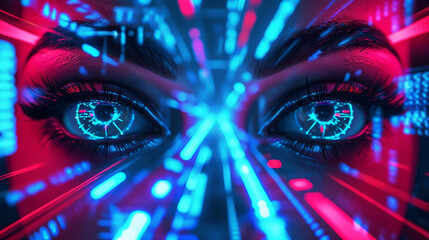 Cybernetic Eyes Gazing Through a Neon Dreamscape