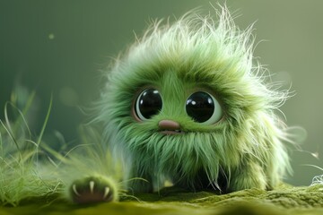 Cute sage or green furry monster 3D cartoon character