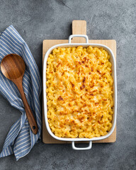 Mac and cheese, traditional american food, top view