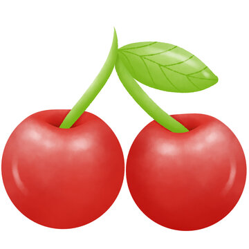 red cherries with green stem and leaf clip art preview