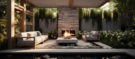 Modern outdoor discussion influenced by Eastern design.