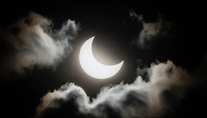 Naklejka na ściany i meble partial solar eclipse in a cloudy sky