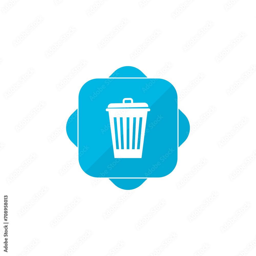 Poster trash bin blue square button icon isolated on transparent background