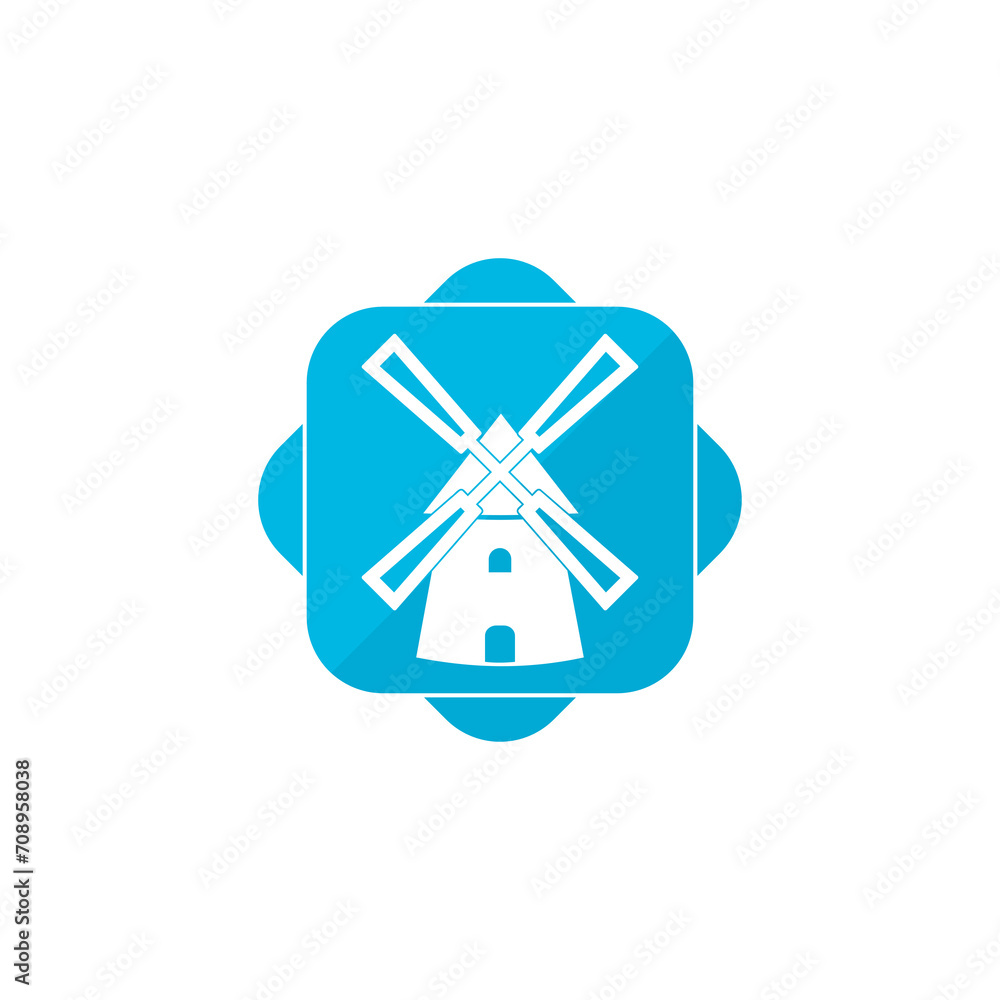 Poster windmill blue square button icon isolated on transparent background