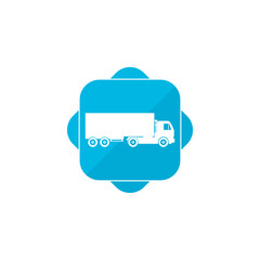 Truck blue square button icon isolated on transparent background